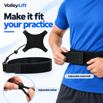Close-up of the adjustable black waist belt and tether adjustment detail.